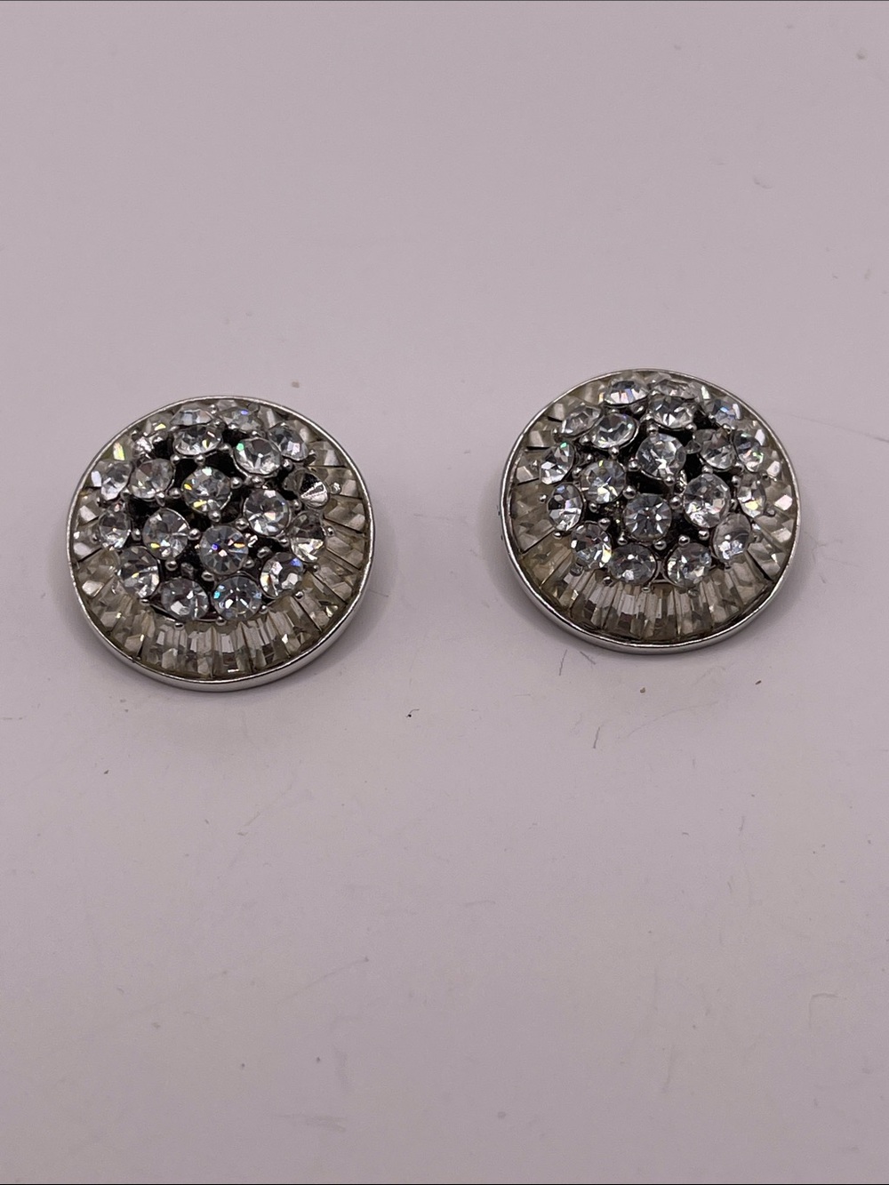 07.04.26-20 Vintage Kramer Crystal Cluster Round Clip-on Button Earrings